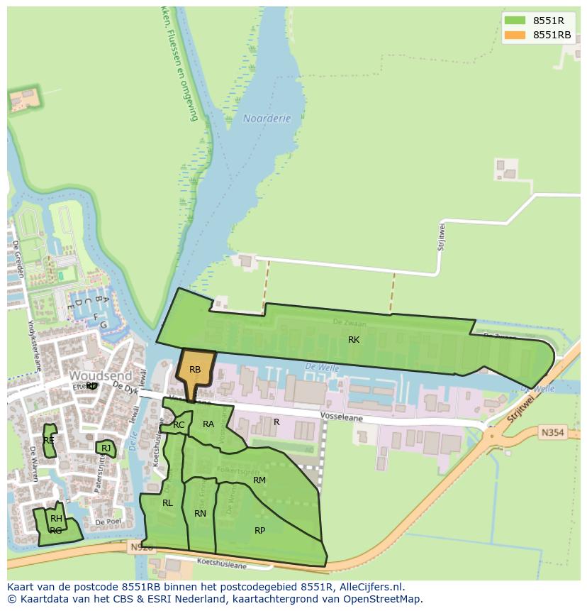 Afbeelding van het postcodegebied 8551 RB op de kaart.
