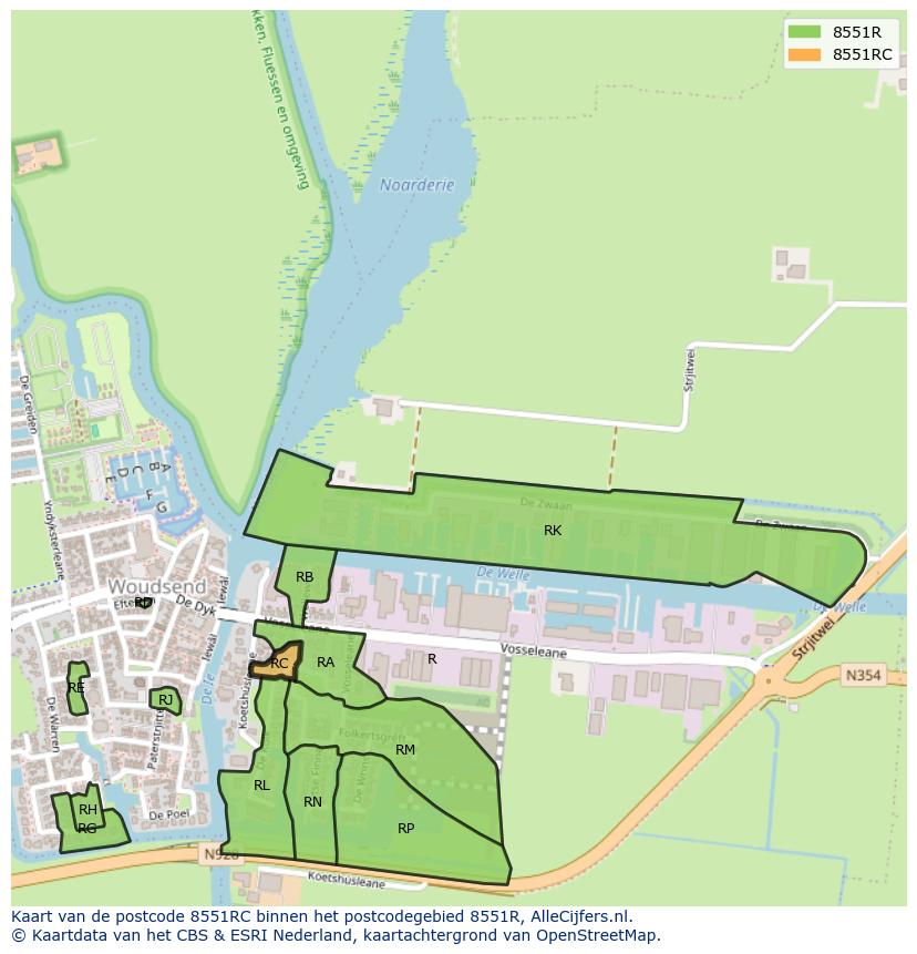 Afbeelding van het postcodegebied 8551 RC op de kaart.