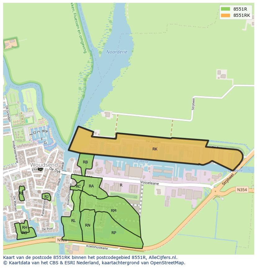 Afbeelding van het postcodegebied 8551 RK op de kaart.