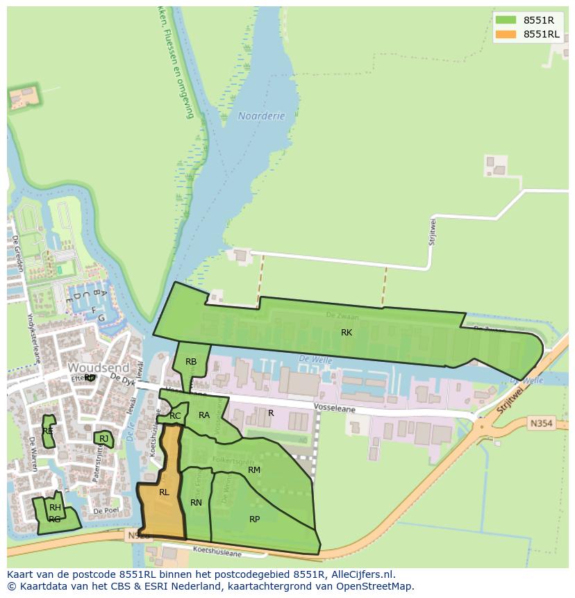 Afbeelding van het postcodegebied 8551 RL op de kaart.