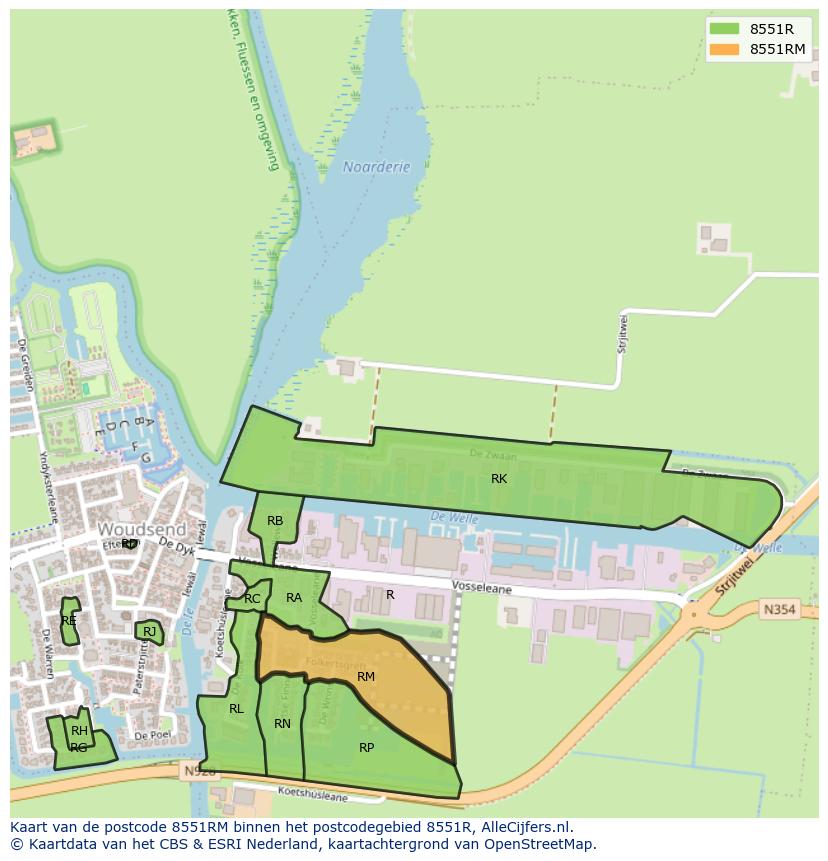 Afbeelding van het postcodegebied 8551 RM op de kaart.