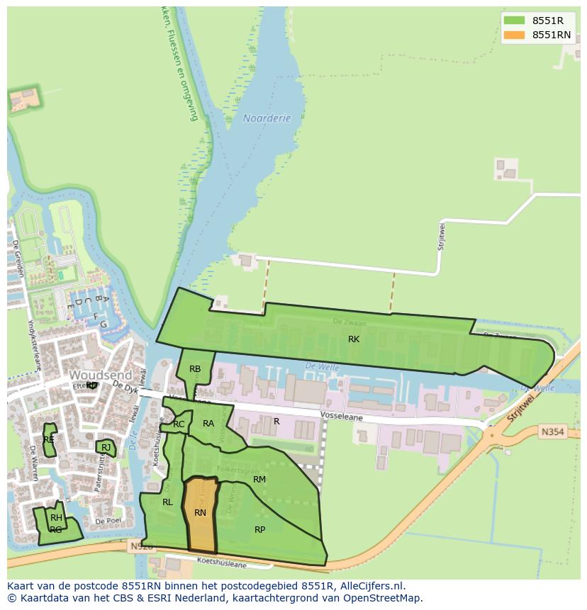 Afbeelding van het postcodegebied 8551 RN op de kaart.