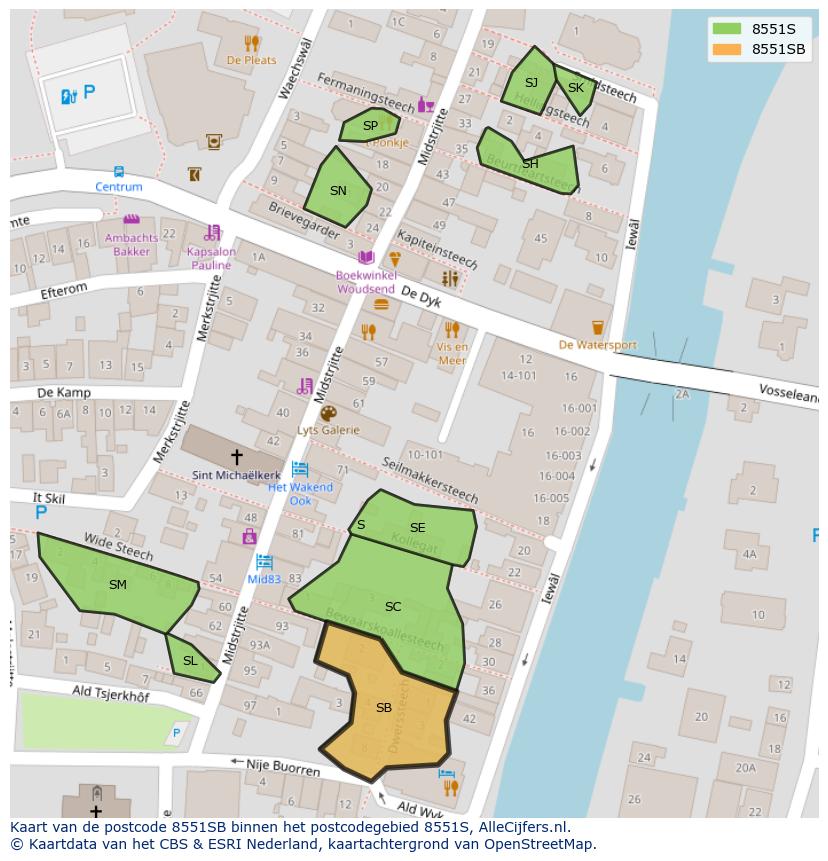 Afbeelding van het postcodegebied 8551 SB op de kaart.