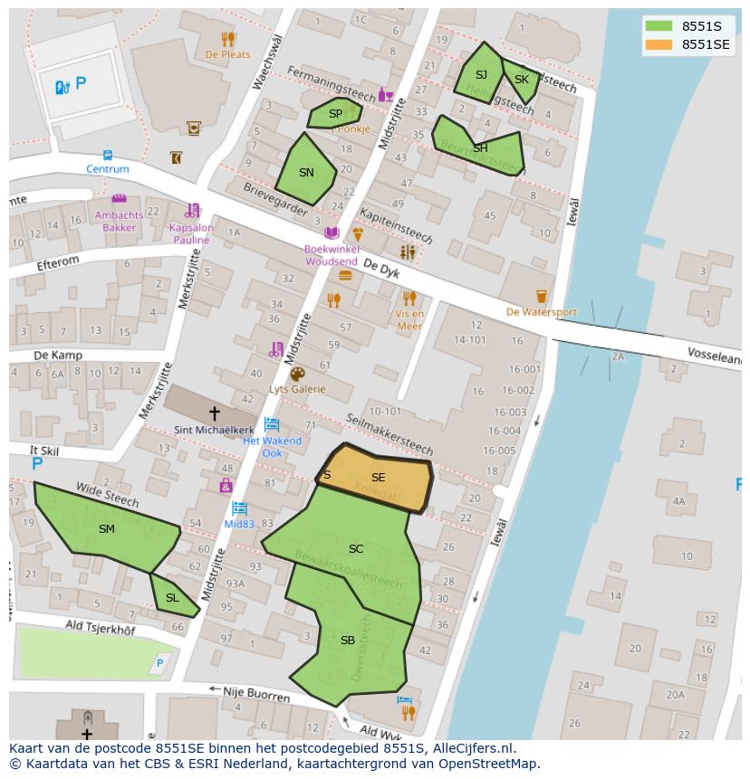 Afbeelding van het postcodegebied 8551 SE op de kaart.