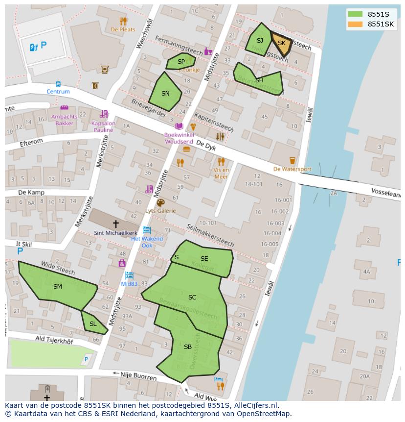 Afbeelding van het postcodegebied 8551 SK op de kaart.