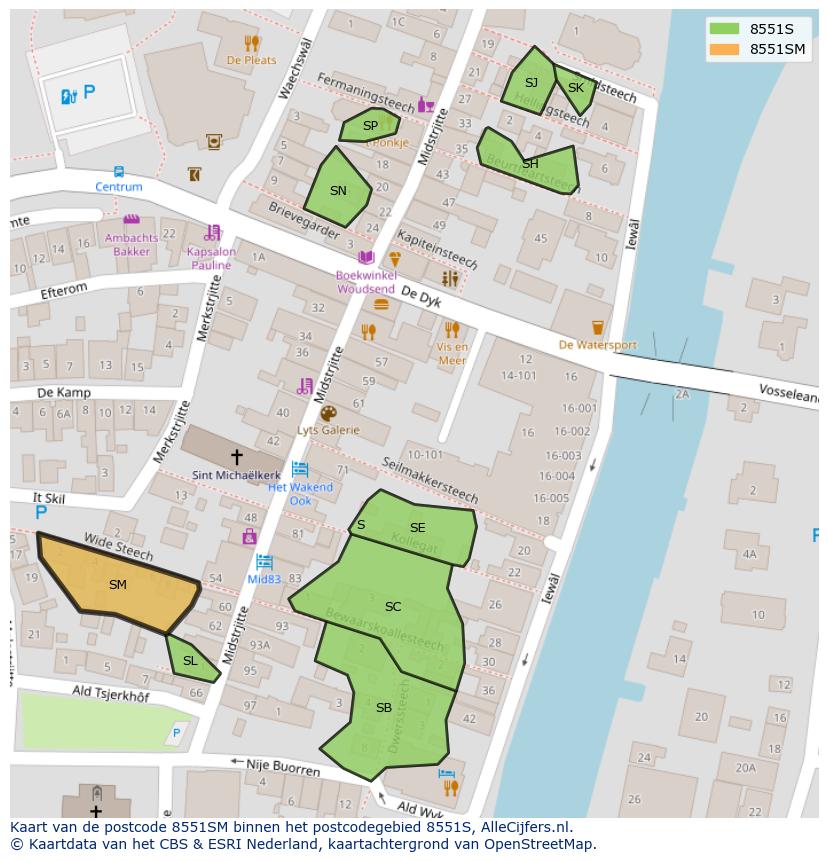 Afbeelding van het postcodegebied 8551 SM op de kaart.