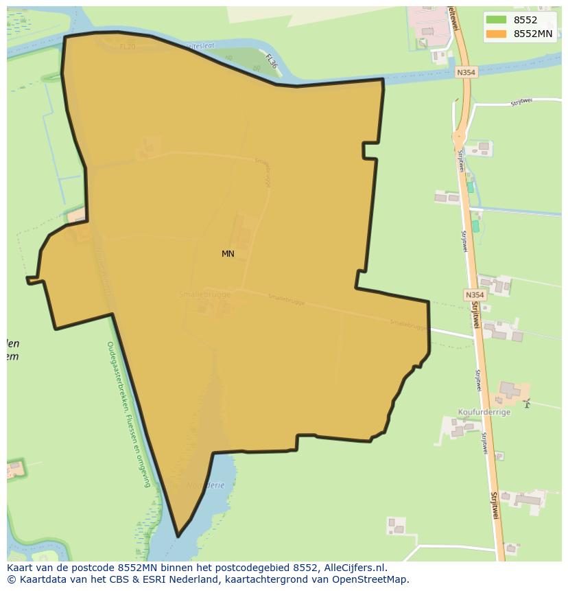 Afbeelding van het postcodegebied 8552 MN op de kaart.