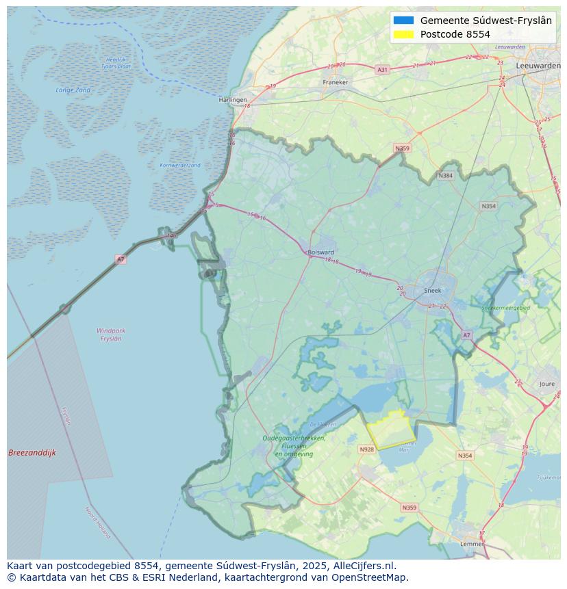 Afbeelding van het postcodegebied 8554 op de kaart.