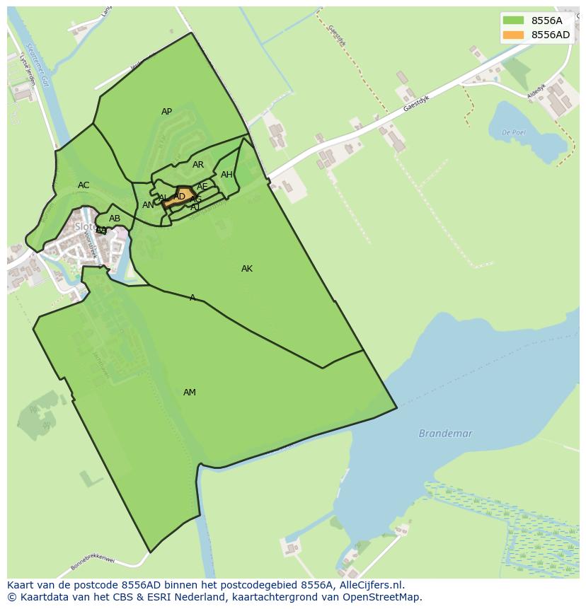 Afbeelding van het postcodegebied 8556 AD op de kaart.