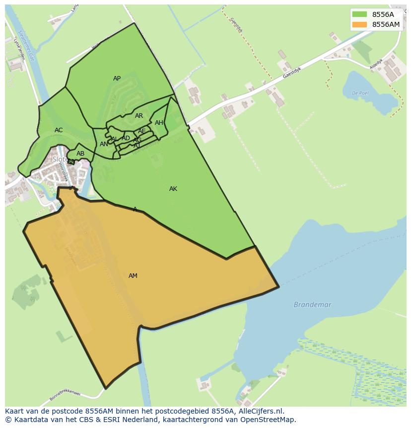 Afbeelding van het postcodegebied 8556 AM op de kaart.