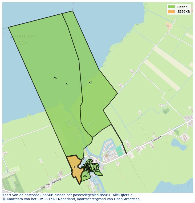 Afbeelding van het postcodegebied 8556 XB op de kaart.