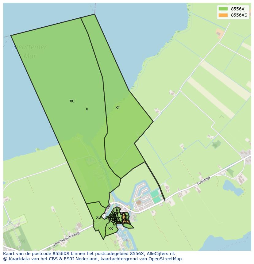 Afbeelding van het postcodegebied 8556 XS op de kaart.