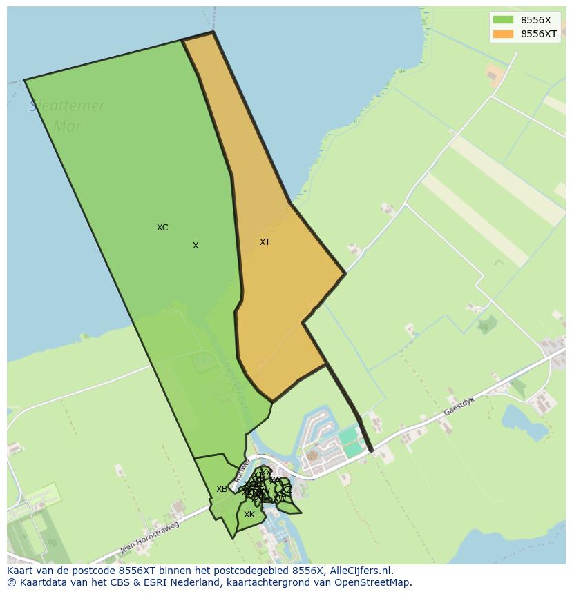 Afbeelding van het postcodegebied 8556 XT op de kaart.