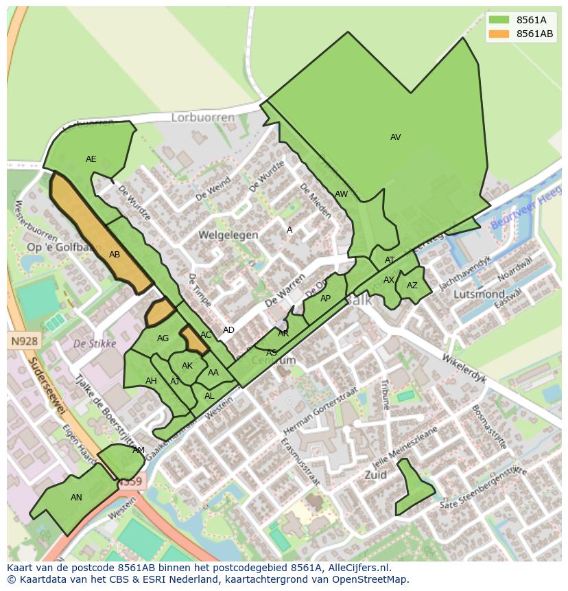 Afbeelding van het postcodegebied 8561 AB op de kaart.