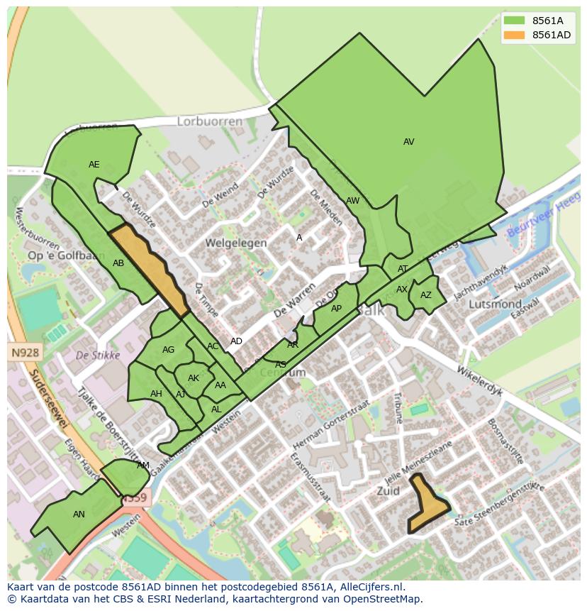 Afbeelding van het postcodegebied 8561 AD op de kaart.