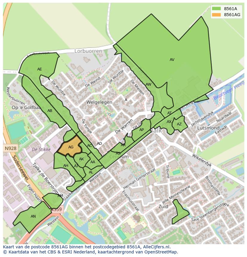 Afbeelding van het postcodegebied 8561 AG op de kaart.