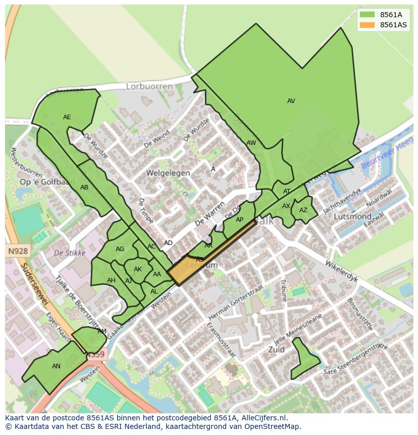 Afbeelding van het postcodegebied 8561 AS op de kaart.