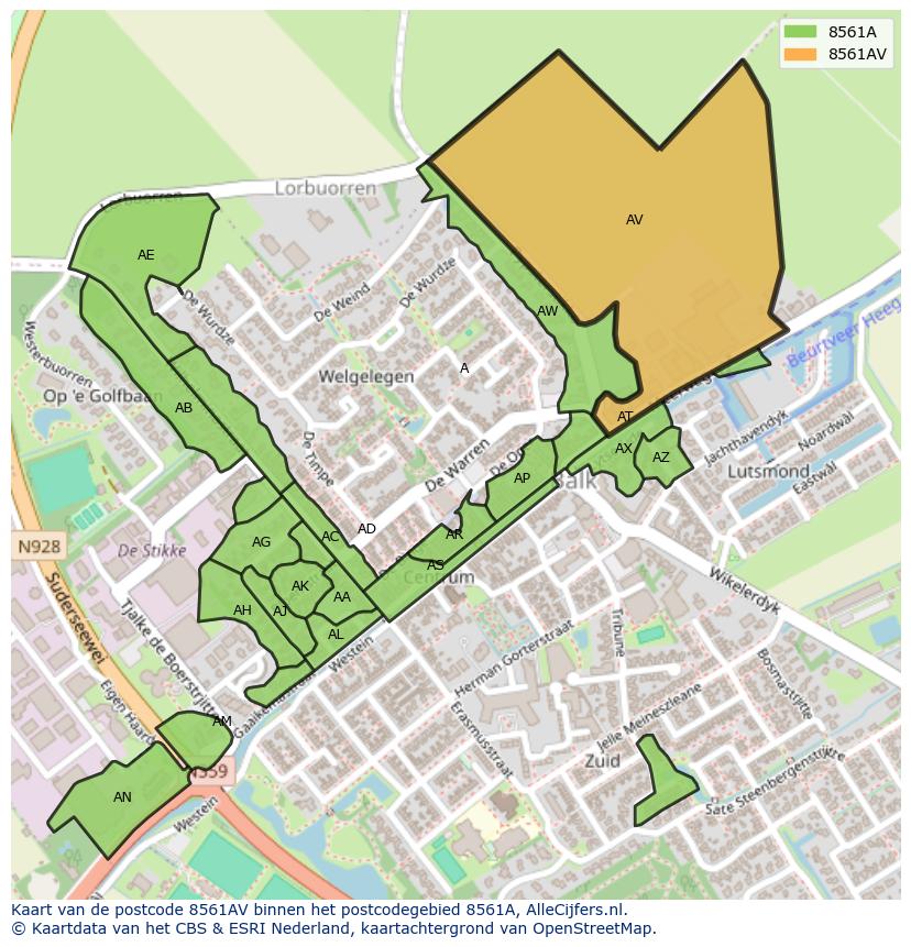 Afbeelding van het postcodegebied 8561 AV op de kaart.