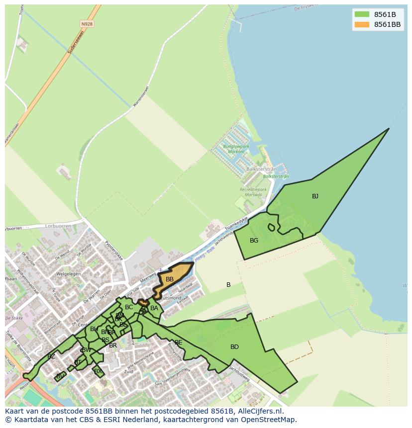 Afbeelding van het postcodegebied 8561 BB op de kaart.