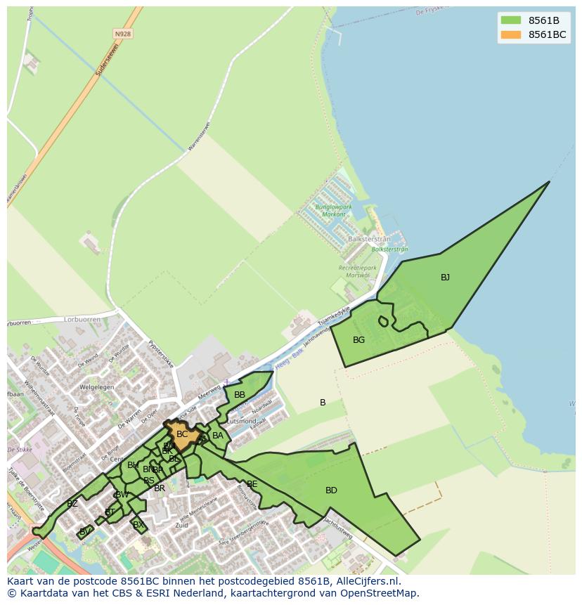 Afbeelding van het postcodegebied 8561 BC op de kaart.