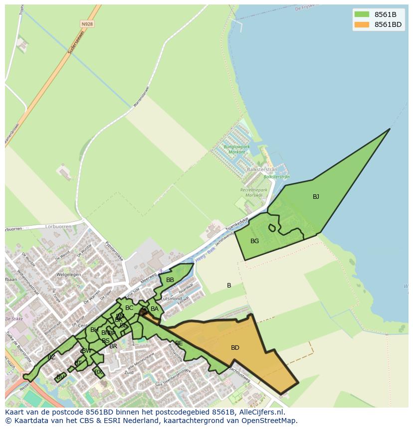 Afbeelding van het postcodegebied 8561 BD op de kaart.
