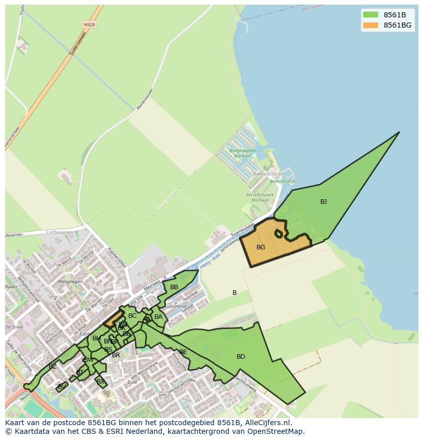 Afbeelding van het postcodegebied 8561 BG op de kaart.