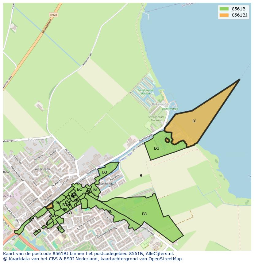 Afbeelding van het postcodegebied 8561 BJ op de kaart.