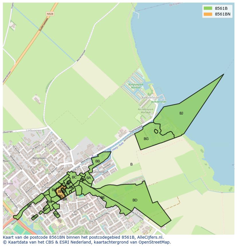 Afbeelding van het postcodegebied 8561 BN op de kaart.