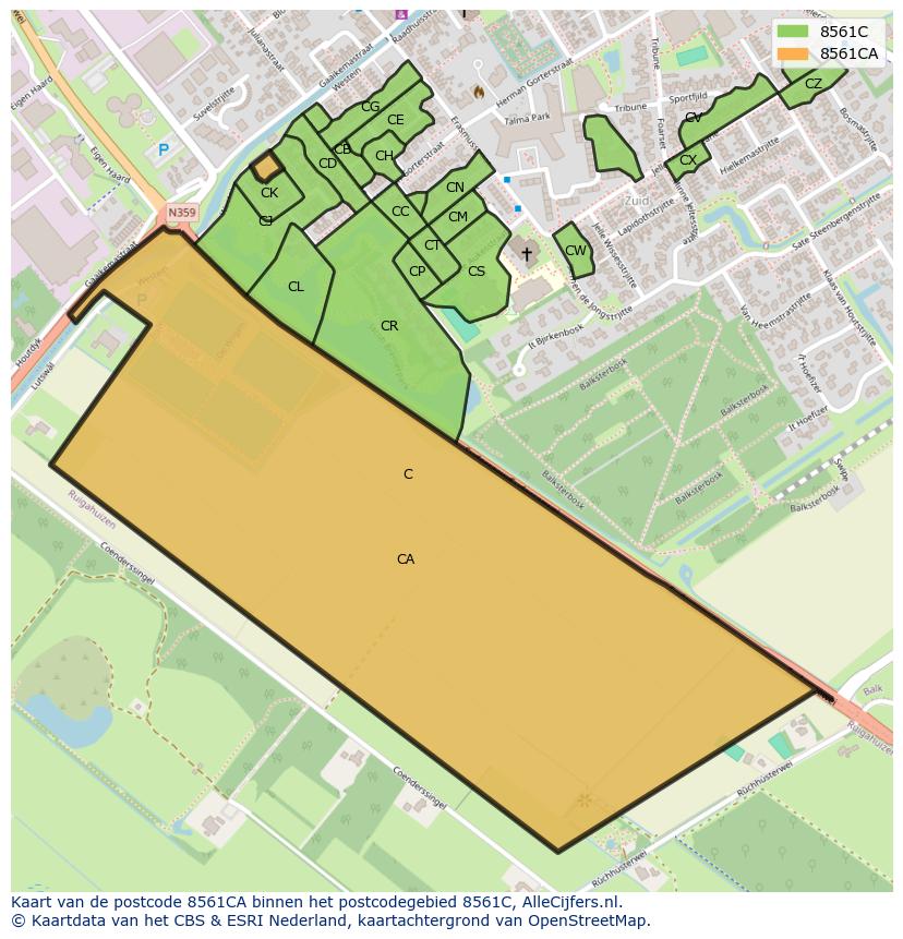 Afbeelding van het postcodegebied 8561 CA op de kaart.
