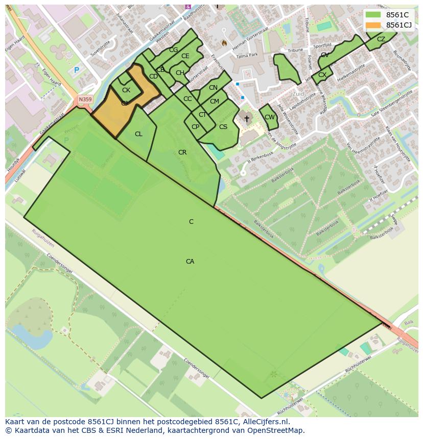 Afbeelding van het postcodegebied 8561 CJ op de kaart.