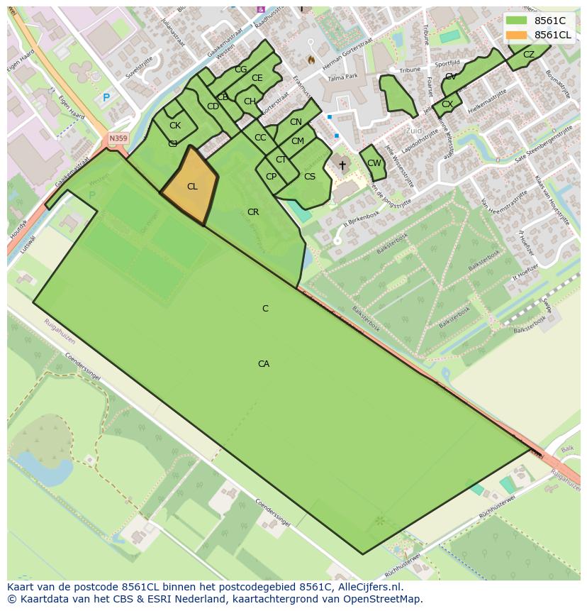 Afbeelding van het postcodegebied 8561 CL op de kaart.