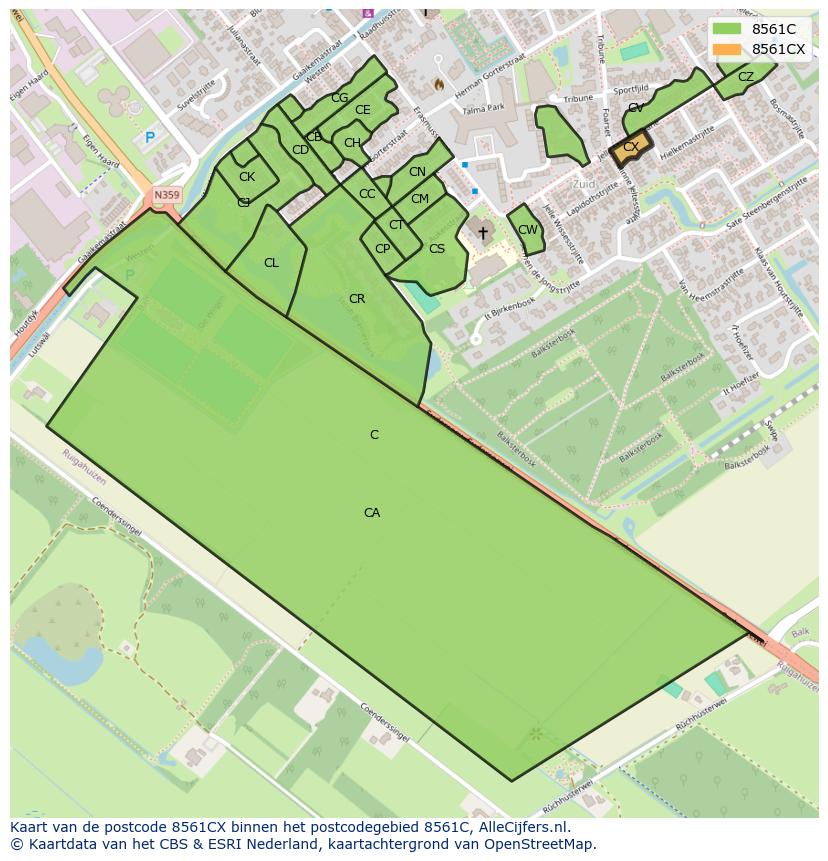 Afbeelding van het postcodegebied 8561 CX op de kaart.