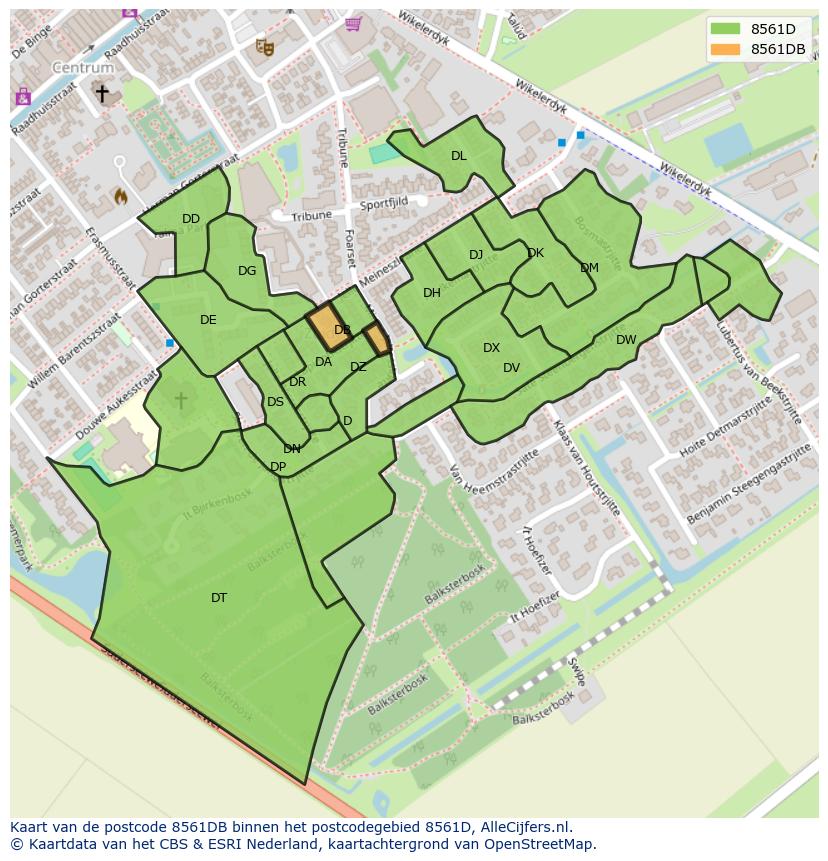 Afbeelding van het postcodegebied 8561 DB op de kaart.