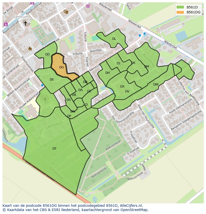 Afbeelding van het postcodegebied 8561 DG op de kaart.