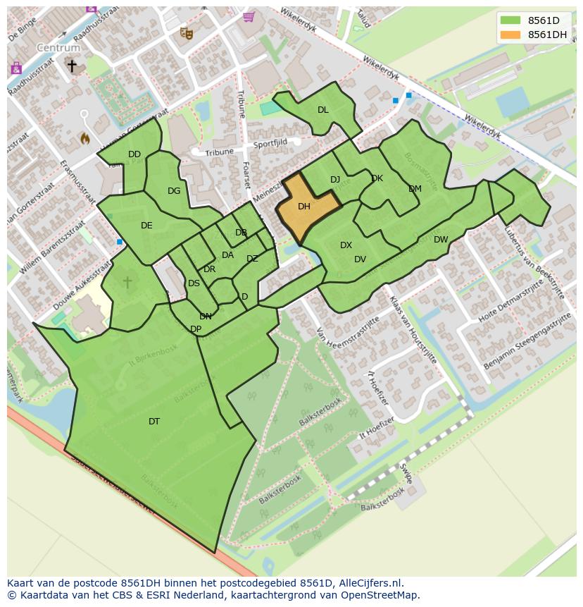 Afbeelding van het postcodegebied 8561 DH op de kaart.