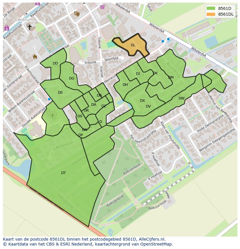 Afbeelding van het postcodegebied 8561 DL op de kaart.