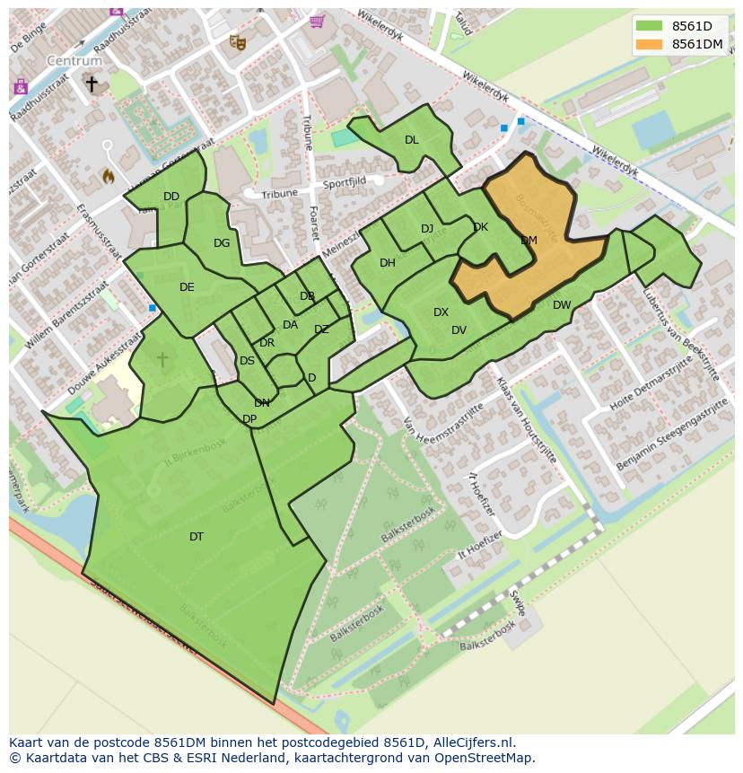 Afbeelding van het postcodegebied 8561 DM op de kaart.