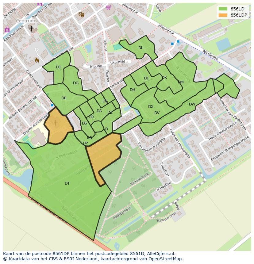 Afbeelding van het postcodegebied 8561 DP op de kaart.