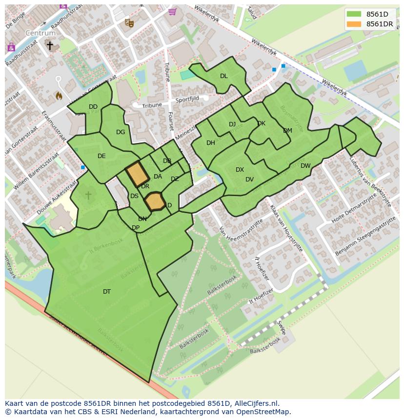 Afbeelding van het postcodegebied 8561 DR op de kaart.