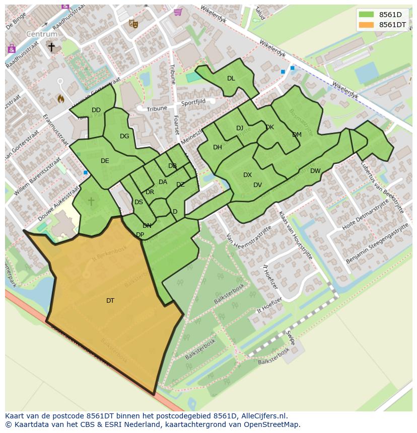 Afbeelding van het postcodegebied 8561 DT op de kaart.