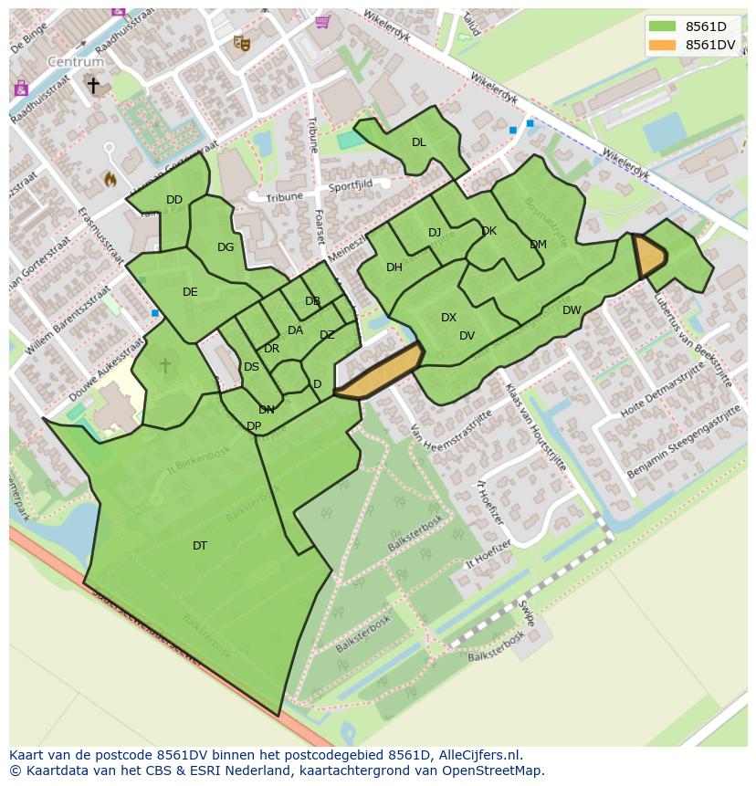 Afbeelding van het postcodegebied 8561 DV op de kaart.