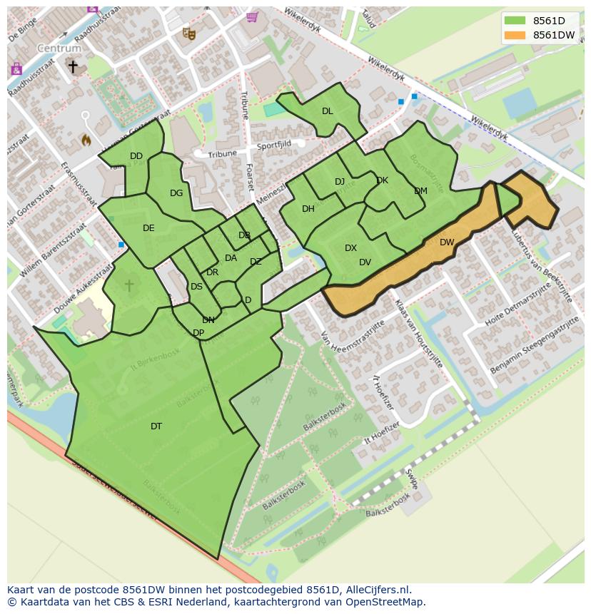 Afbeelding van het postcodegebied 8561 DW op de kaart.