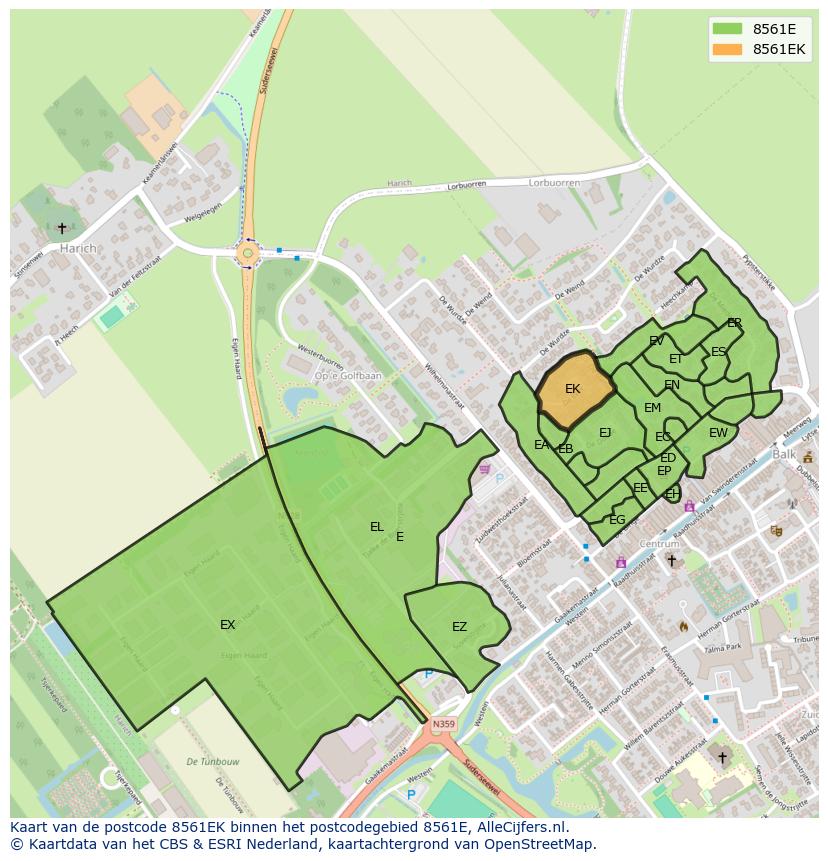 Afbeelding van het postcodegebied 8561 EK op de kaart.