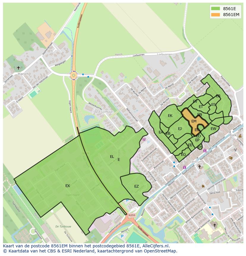 Afbeelding van het postcodegebied 8561 EM op de kaart.