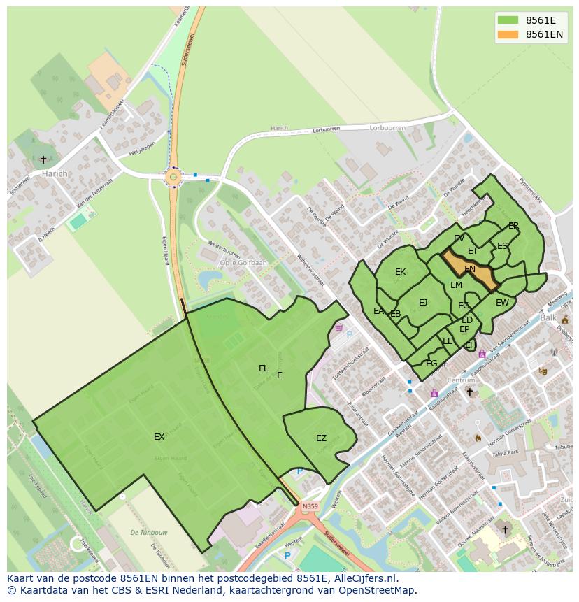 Afbeelding van het postcodegebied 8561 EN op de kaart.