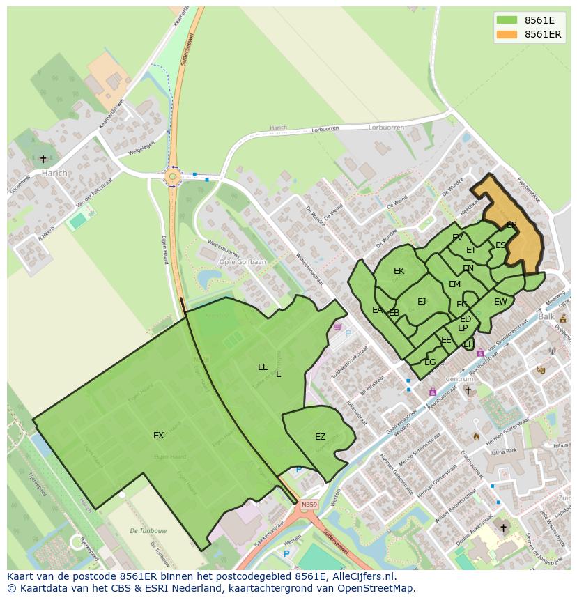 Afbeelding van het postcodegebied 8561 ER op de kaart.
