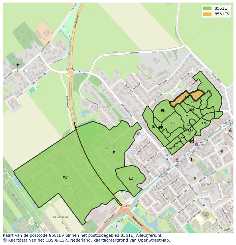 Afbeelding van het postcodegebied 8561 EV op de kaart.