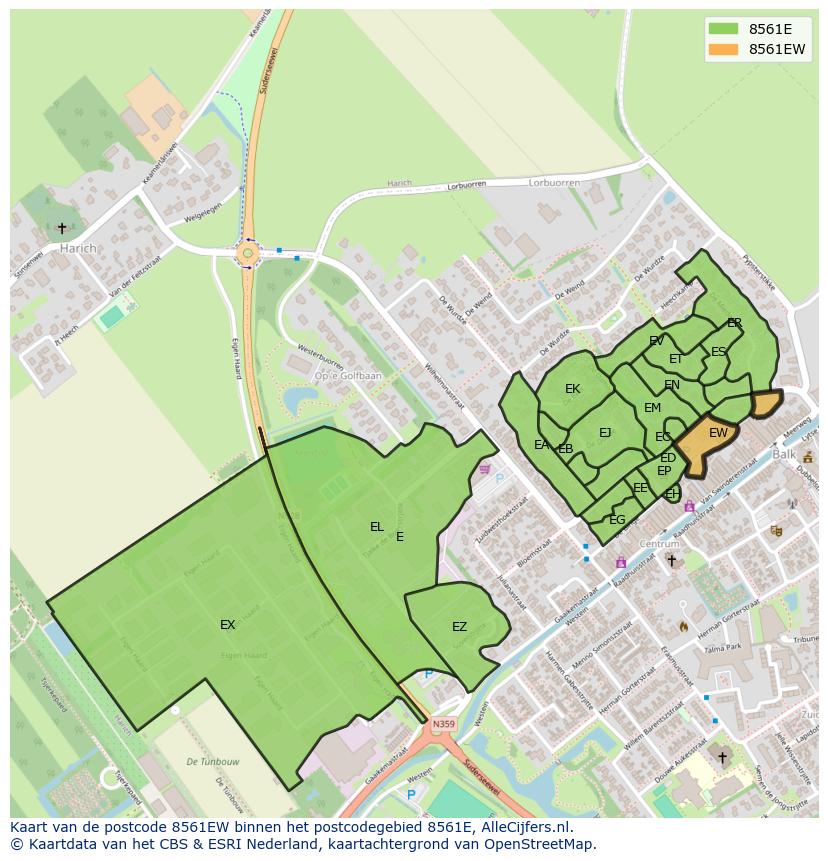 Afbeelding van het postcodegebied 8561 EW op de kaart.