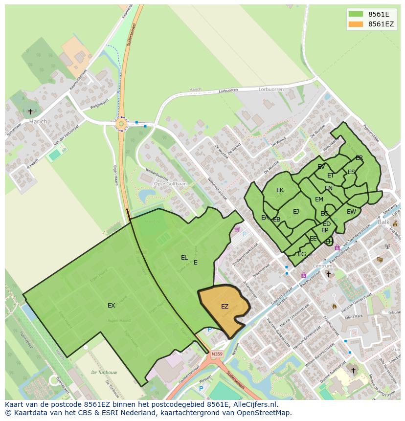 Afbeelding van het postcodegebied 8561 EZ op de kaart.
