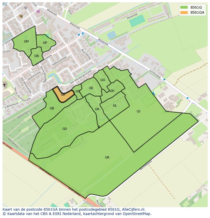 Afbeelding van het postcodegebied 8561 GA op de kaart.